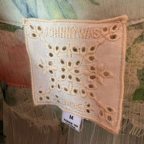 Johnny Was silk dress ruksana sheer floral print boho hippie sheer maxi long M - Picture 9 of 9